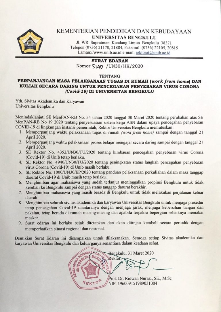 Surat Edaran tentang Perpanjangan Masa Pelaksanaan Tugas