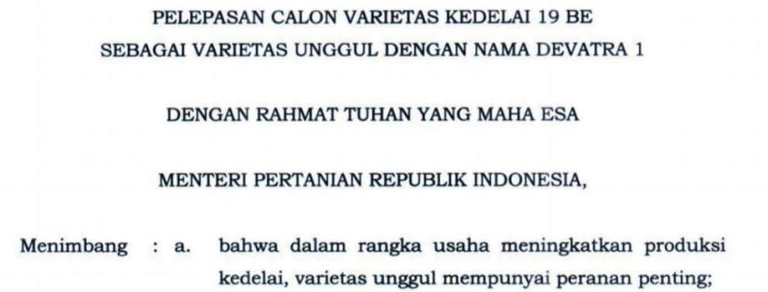 Varietas Unggul Kedelai UNIB Terima SK Pelepasan dari Kementerian Pertanian