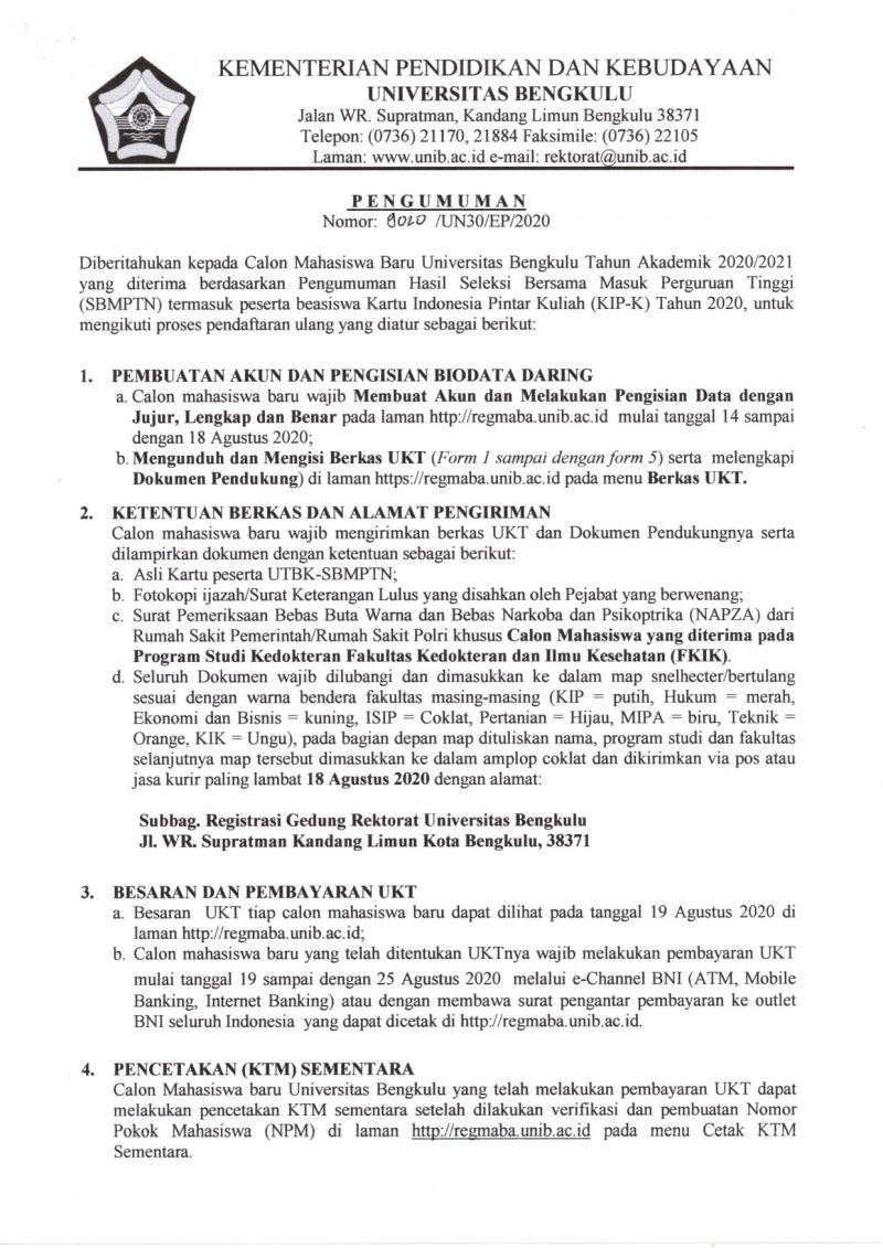 Pengumuman Registrasi Mahasiswa Baru Jalur SBMPTN Tahun ...