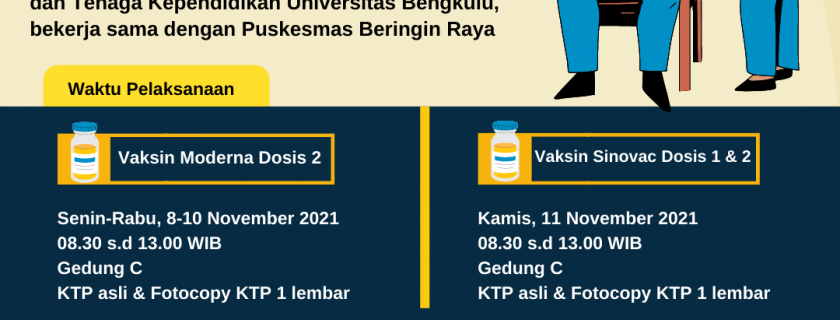 Vaksinasi untuk Mahasiswa, Dosen dan Tenaga Pendidikan Universitas Bengkulu Bekerja Sama dengan Puskesmas Beringin Raya