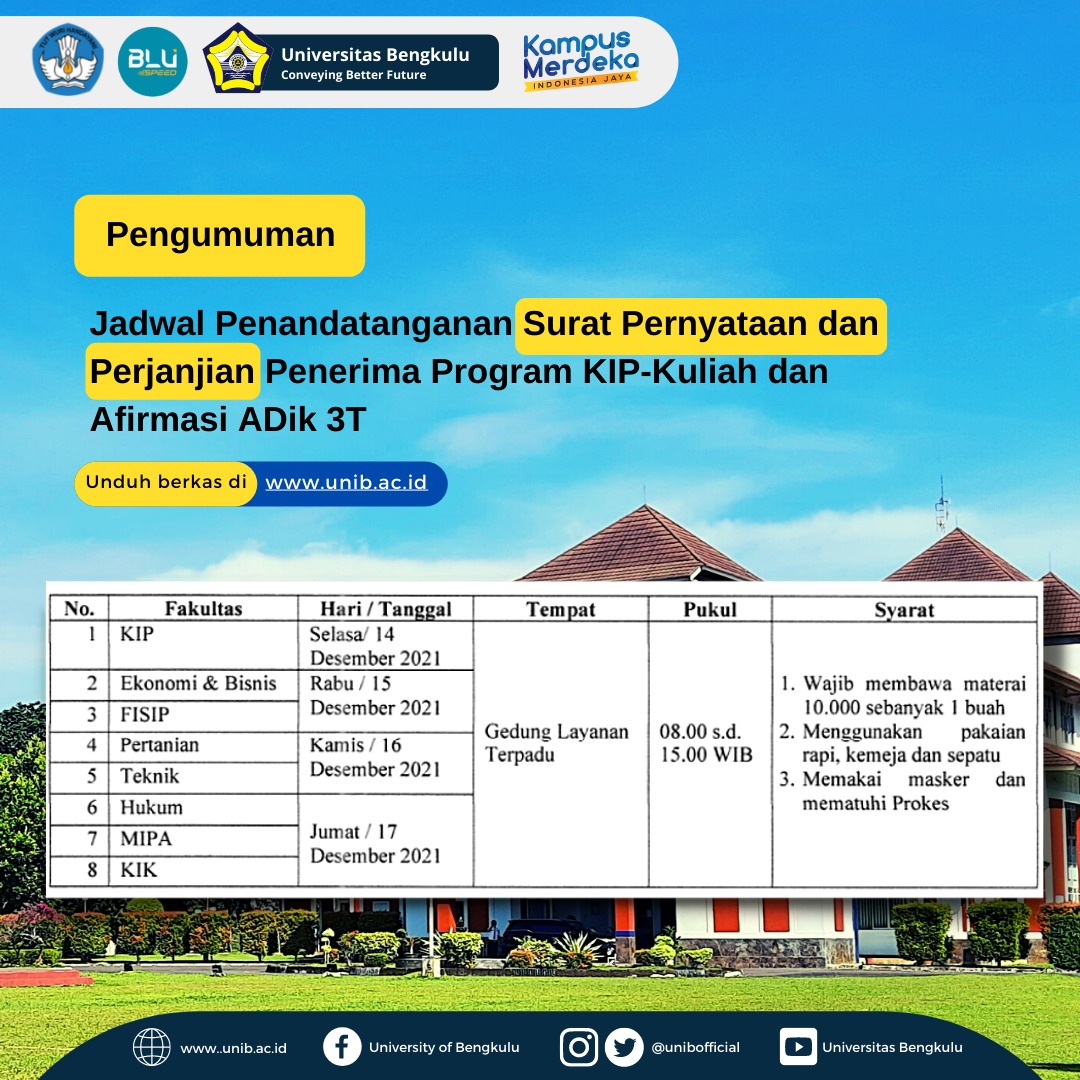 Pengumuman Jadwal Penandatanganan Surat Pernyataan dan Perjanjian