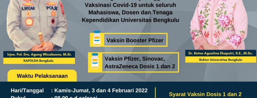Ayo Vaksin! Universitas Bengkulu bersama Polda Bengkulu menggelar kegiatan Vaksinasi