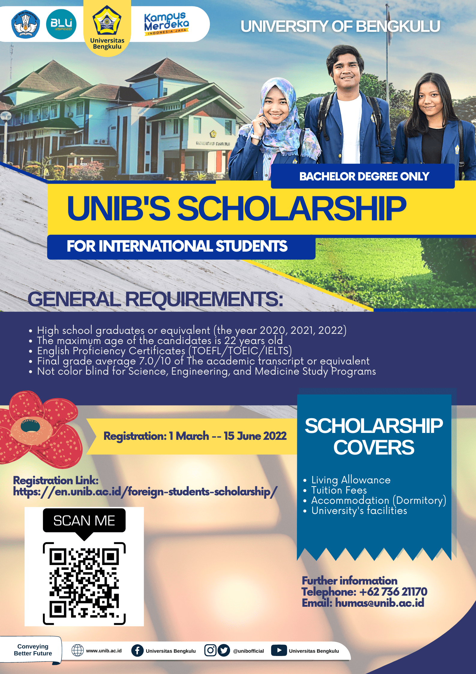 UNIB'S INTERNATIONAL SCHOLARSHIP 2022 APLICATION ARE NOW OPEN