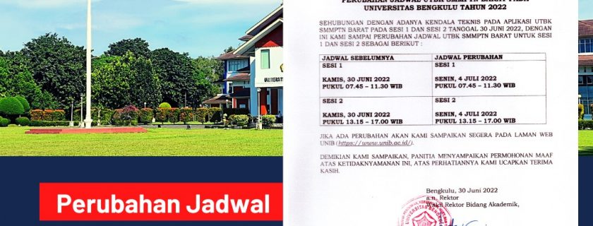 PENGUMUMAN! Perubahan Jadwal UTBK SMMPTN BARAT pada Universitas Bengkulu Tahun 2022