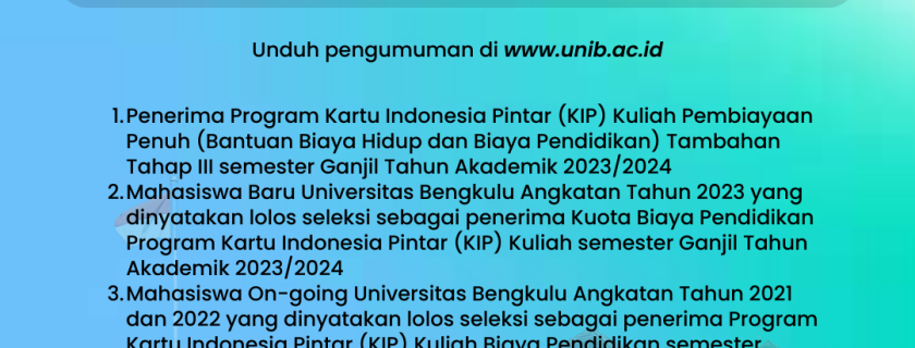 Pengumuman Penerima Program Kartu Indonesia Pintar (KIP) Kuliah Tahun 2023